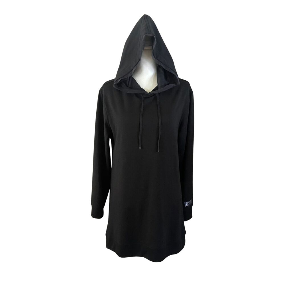 Victoria Sport Victoria's Secret Black Hooded Fleece Tunic Small Open Back